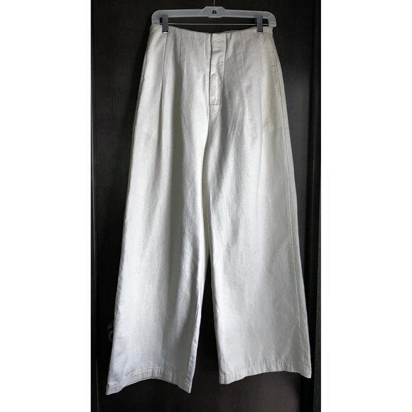 THE GREAT - The Sculpted Trouser Natural Hemp High Rise Wide Leg Cream Size 29 - Picture 2 of 11